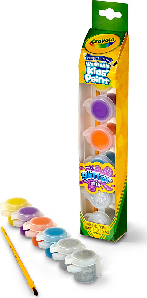 6 Ct Washable Kids' Paint Pots, Glitter Effects - Image 2