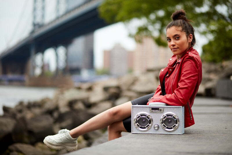 Bluetooth FM Radio W LED Speakers Iridescent Bling Boombox - Image 2