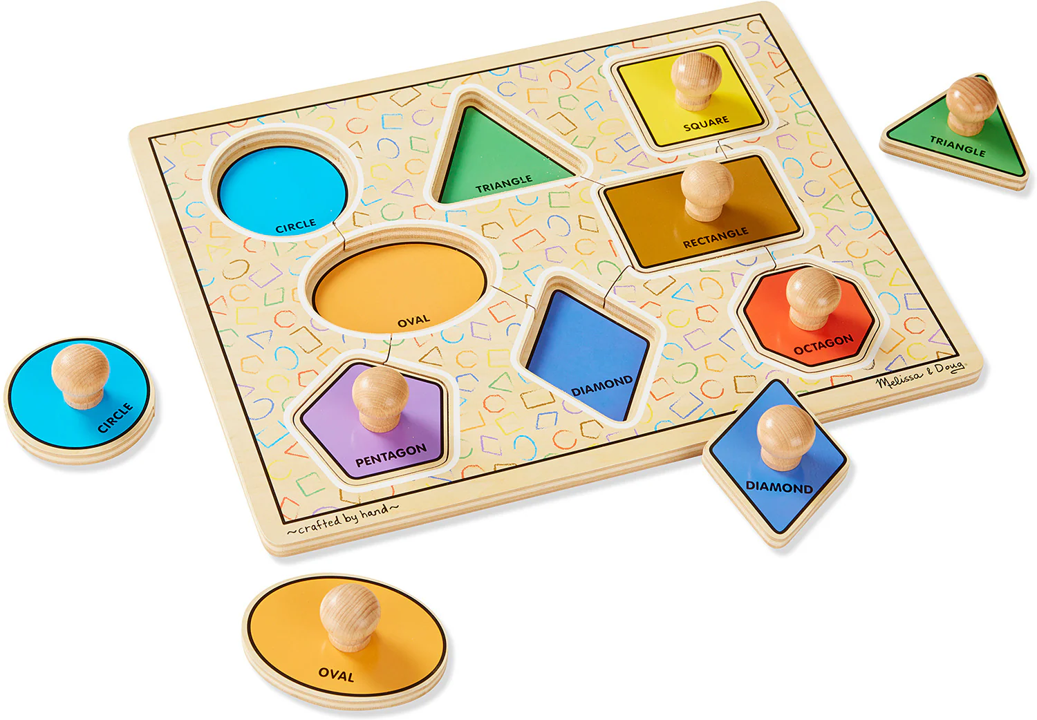 Deluxe Jumbo Knob Wooden Puzzle - Geometric Shapes (8 pcs) - Image 2