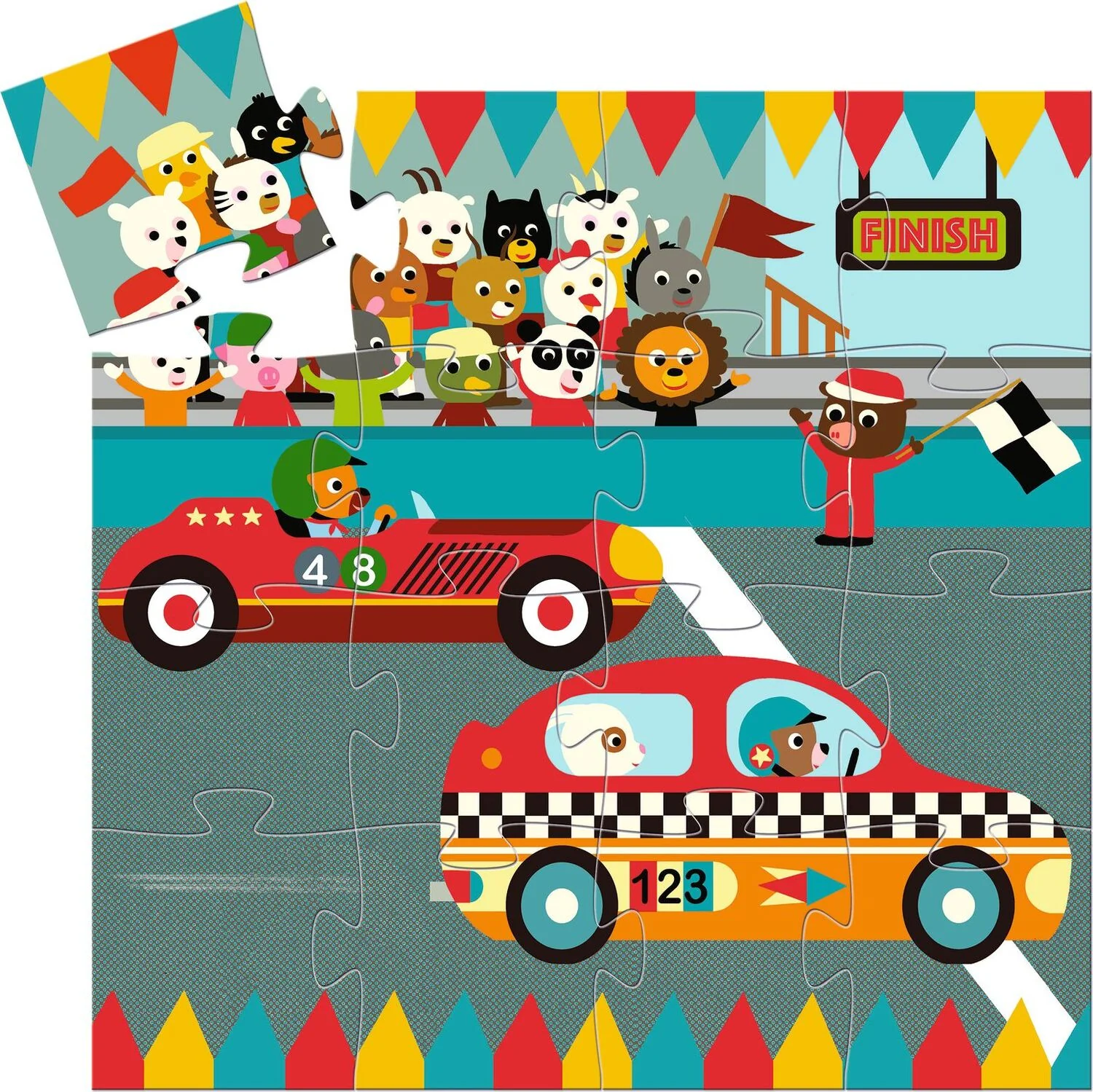 DJECO The Racing Car 16pc Silhouette Mini Jigsaw Puzzle - Image 2
