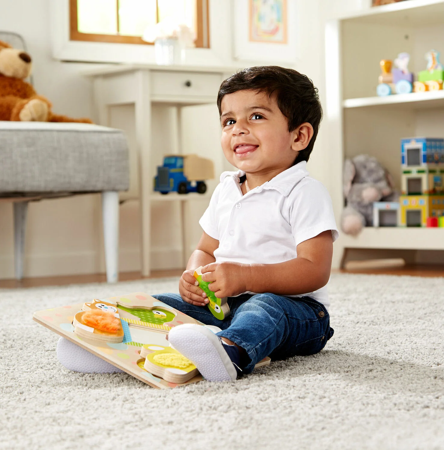 First Play Wooden Touch and Feel Puzzle Peek-a-Boo Pets With Mirror - Image 3