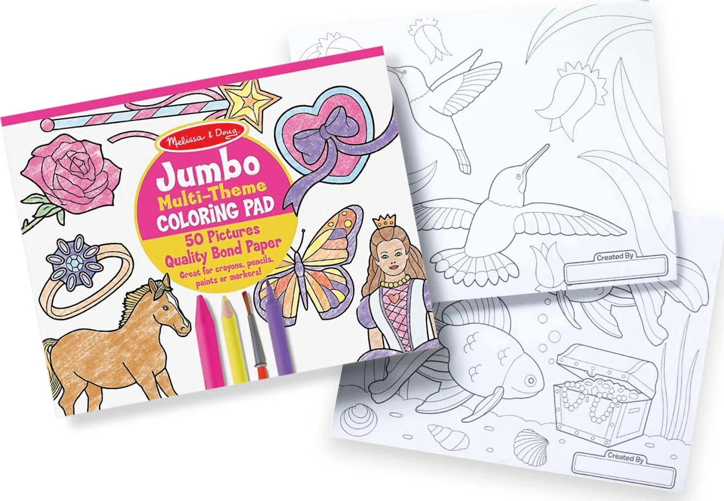 Jumbo 50-Page Kids' Coloring Pad - Horses, Hearts, Flowers, and More - Image 2