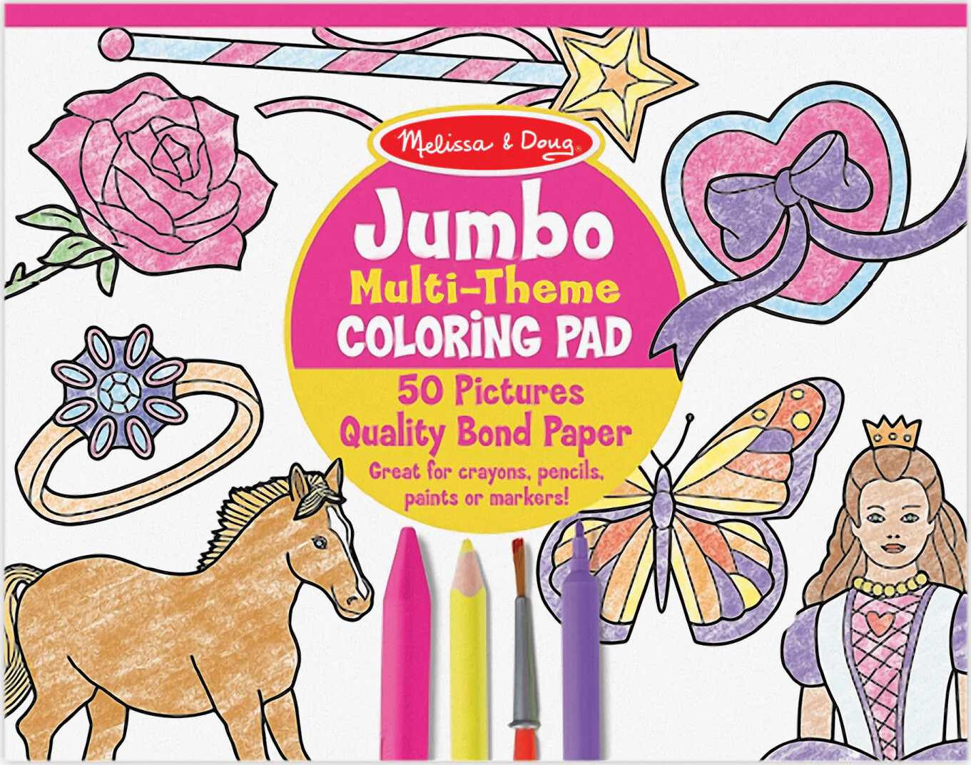 Jumbo 50-Page Kids' Coloring Pad - Horses, Hearts, Flowers, and More - Image 5
