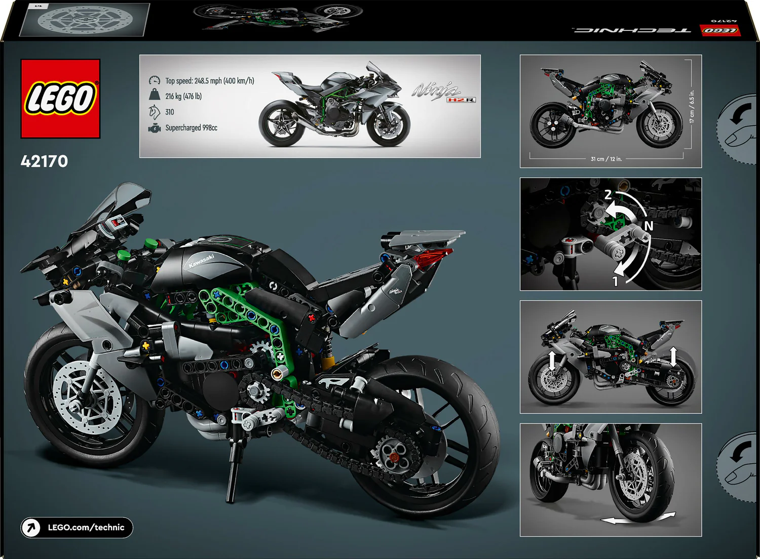 LEGO® Technic Kawasaki Ninja H2R Motorcycle Toy 42170 - Image 3