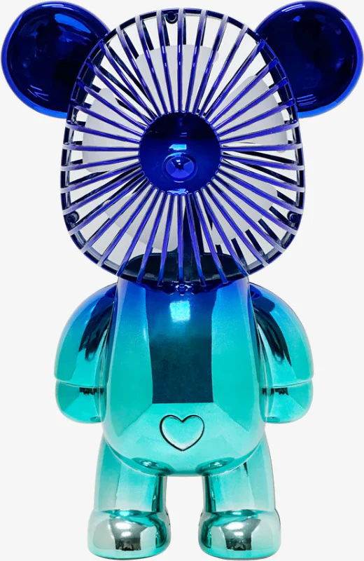 Rechargeable Bear Fan w 3 Speeds-12" Tall- Metallic Blue