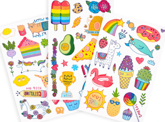 Tattoo-palooza Temporary Tattoos  Cute Doodle World  3 Sheets - Image 2