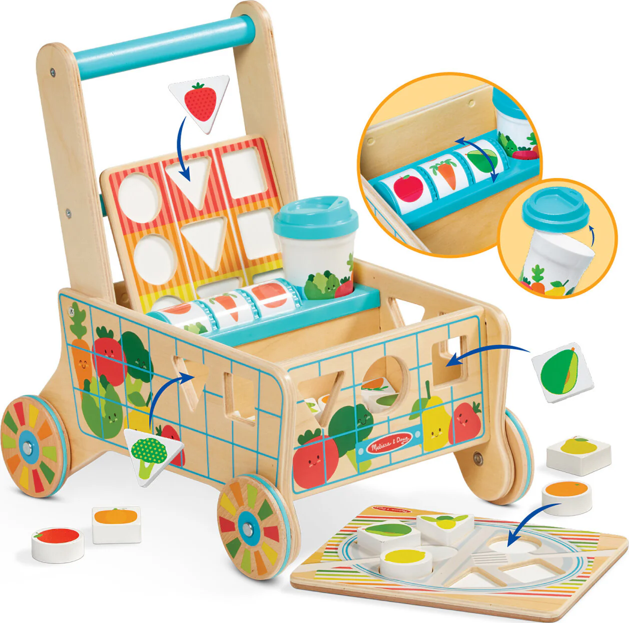 Wooden Shape Sorting Grocery Cart - Image 4